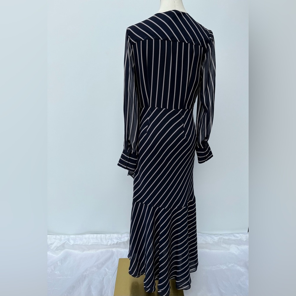 Rachel Roy Collection Striped Midi Wrap Dress Navy White Long Sleeve Sz 2 NWOT - Picture 8 of 14